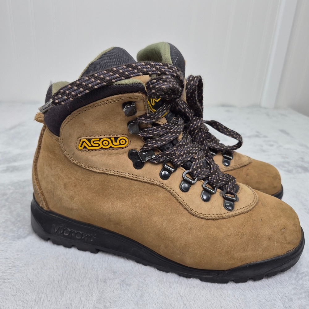 Asolo Rainier Hiking Boots Tan Suede Vibram Sole Womens 7.5 Durable Outdoor